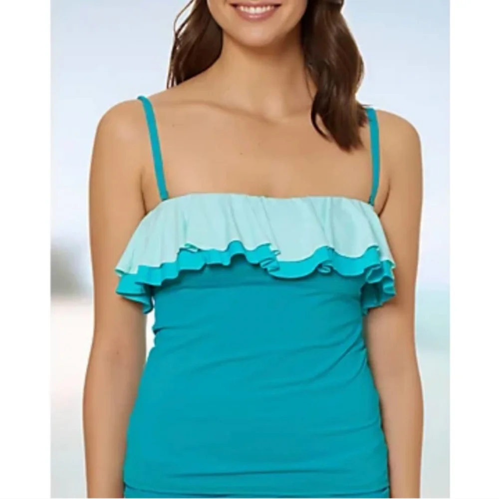 BLEU ROD BEATTIE | Ruffled Tankini Top Size 10 - Picture 1 of 2